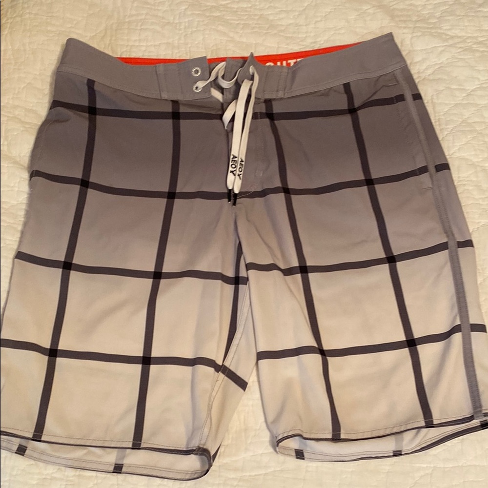 American Eagle Outfitters Gray Board Shorts Gradient Plaid‎